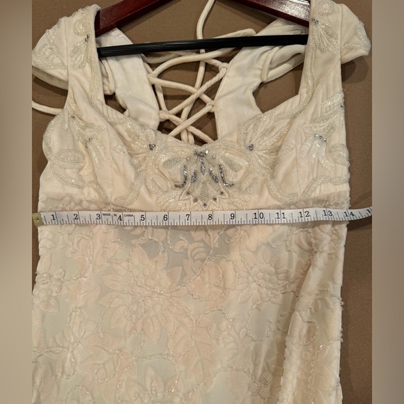 Badgley Mischka Cream Velvet/Silk Gown - Size 8 - Picture 14 of 16